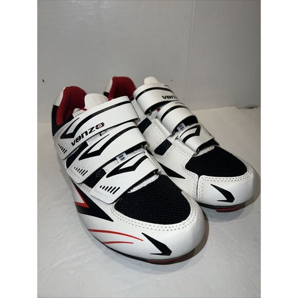 Venzo unisex MX Cycling Bike Spinning Spin Shoes White Three Strap Size 6.5 - Picture 1 of 7